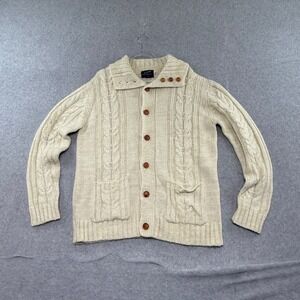 Puritan Cardigan Sweater Mens Large Cream 70s‎ Vintage Cable Knit Button Front